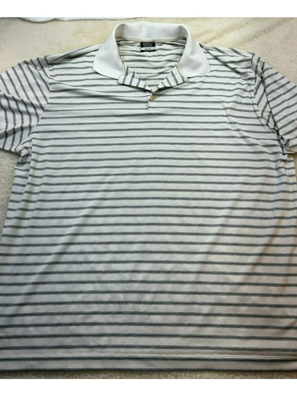 Nike Golf Dri-Fit XXL White & Gray Striped Polo Shirt Short Sleeve